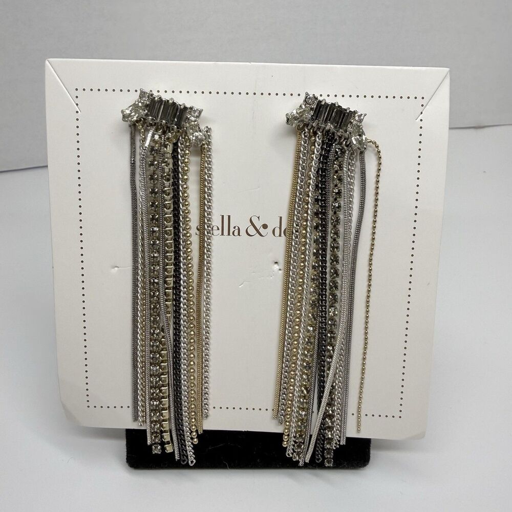 Stella & Dot Bowie Mixed Metal Crystal Tassel Earrings New Retired